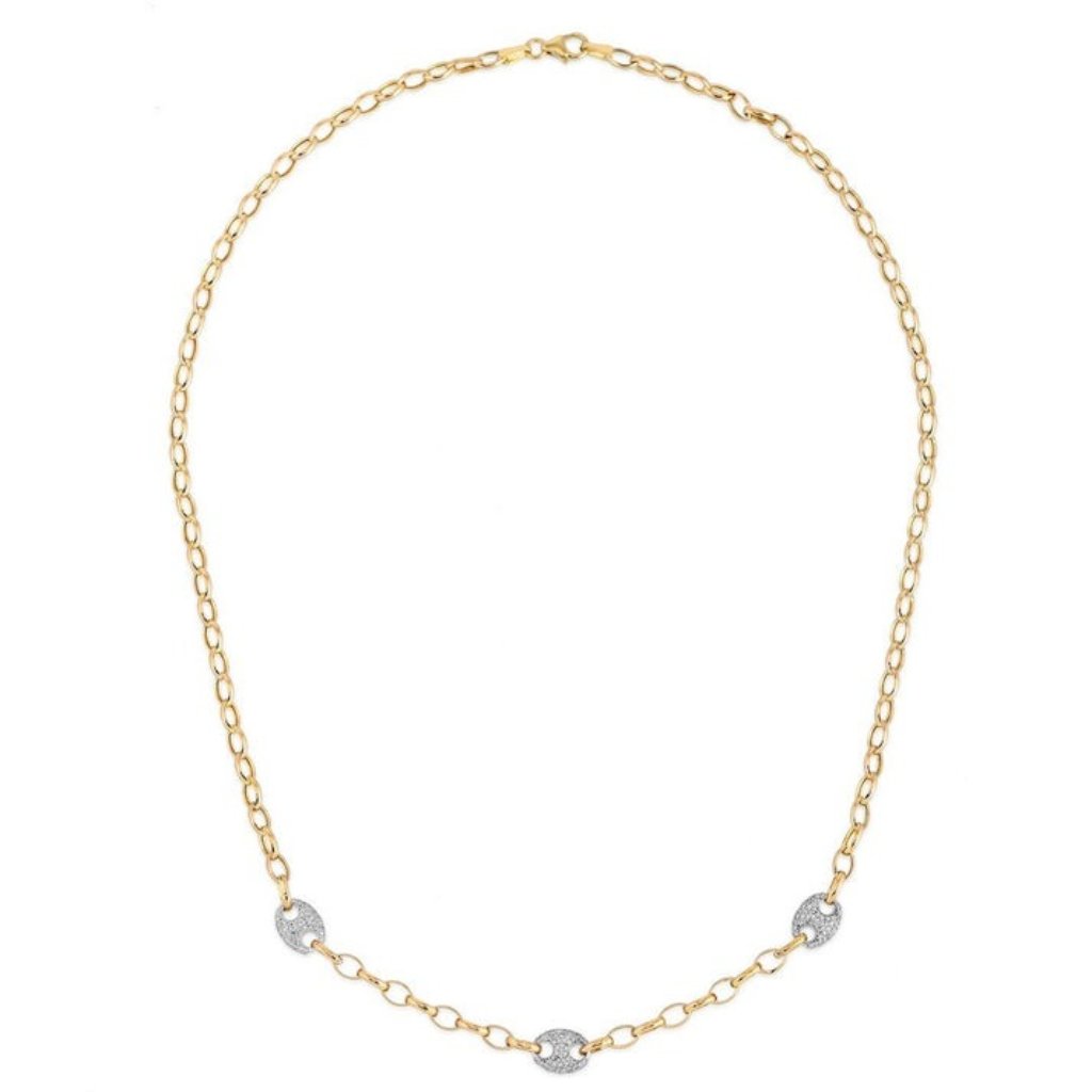 Three Grip 14k Or 18k Upon Request Yellow Gold Diamond Link Necklace 3426$